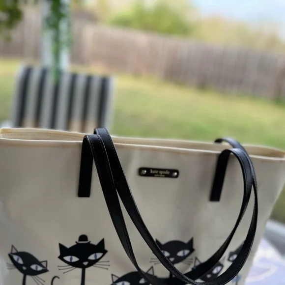 Kate Spade New York ♠️ Large Jazz Things Up Cool Black Cat Tote Purse Bag . - Picture 6 of 15